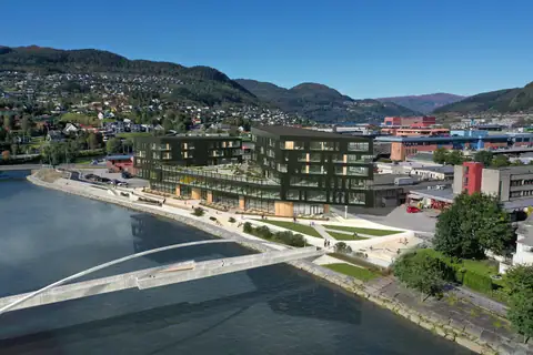 Sørøst - I Elvekanten bor du i hjertet av Førde! Sentralt, gode solforhold, lavenergihus, parkering og heis.